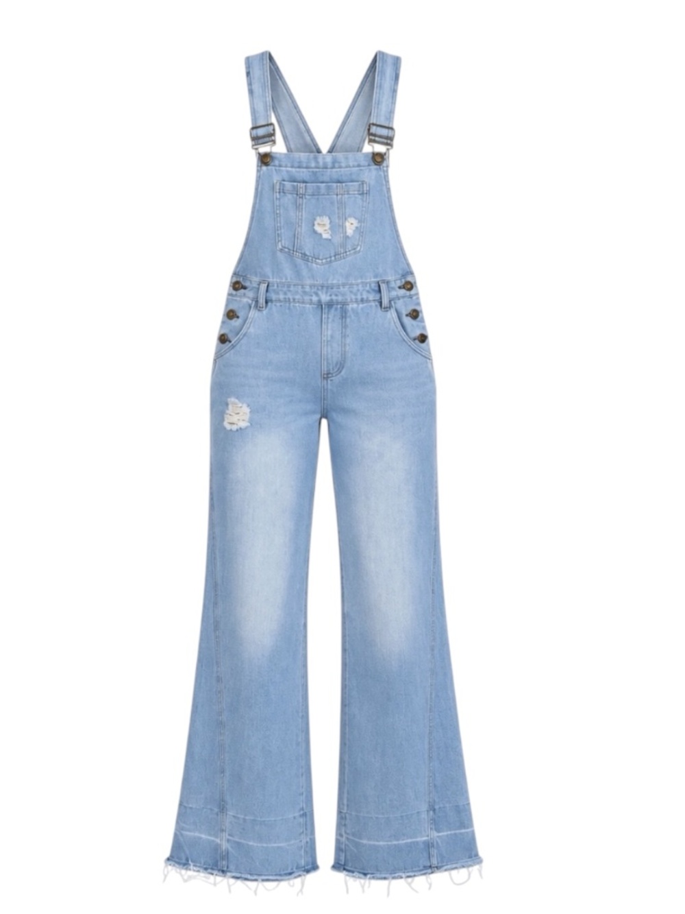 SHEIN Light Wash Distressed Wide Leg Denim Overalls Jumpsuit Size S